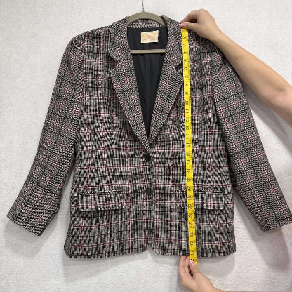 Vintage Pendleton Blazer Womens 12 Plaid Wool Blend Jacket Made USA 80s